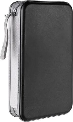 LIOVODE Funda para DVD, estuche portátil para CD de capacidad para 96, soporte de almacenamiento de plástico duro para DVD, CD, cartera, organizador
