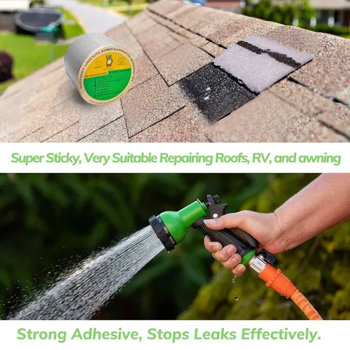 Vista 5 de Cinta súper impermeable, cinta de goma de butilo de aluminio, cinta de butilo, cinta de canalón, 2 pulgadas de ancho 16.4 pies de largo, cinta