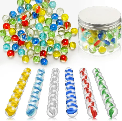 Leitee 72 piezas de canicas de vidrio, damas chinas de 0.63 pulgadas, canicas coloridas a granel, divertidos juguetes retro con recipiente