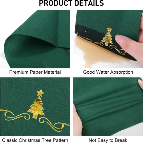 Vista 3 de Paquete de 100 Servilletas Desechables de Invitados de Navidad de 12 x 17 Pulgadas Servilletas de Árboles de Navidad con Papel Dorado Toallas