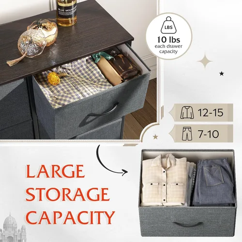 Vista 5 de WLIVE Cómoda de tela para dormitorio, cómoda doble de 6 cajones, torre de almacenamiento con cubos de tela, cómoda para armario, sala de estar