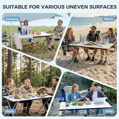 Vista 9 de KingCamp Mesa de Campamento Enrollable de Aluminio Plegable, Ligera, Grande, Portátil, Mesa de Campamento Plegable para Picnic, Camping, Barbacoa
