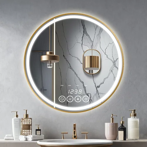 Vista 23 de Espejo redondo de baño de 24 pulgadas para montar en la pared con luces LED, espejos de tocador con marco (24 x 24 pulgadas, negro)