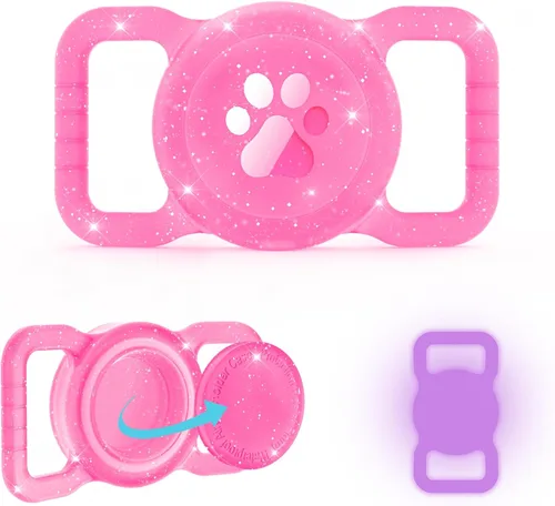 SANKALA Soporte luminoso para collar de perro Airtag [1 unidad] Soporte impermeable con purpurina para Airtag para perro, funda protectora de
