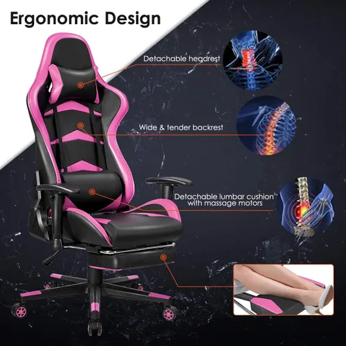 Vista 5 de GOFLAME Silla de juegos de estilo de carreras, silla ergonómica giratoria para computadora con reposacabezas y soporte lumbar, silla de masaje