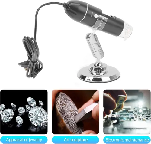 Vista 4 de Ciciglow Microscopio digital portátil de mano, 50-1600X con LED ajustable y soporte, USB para teléfono móvil Android portátil