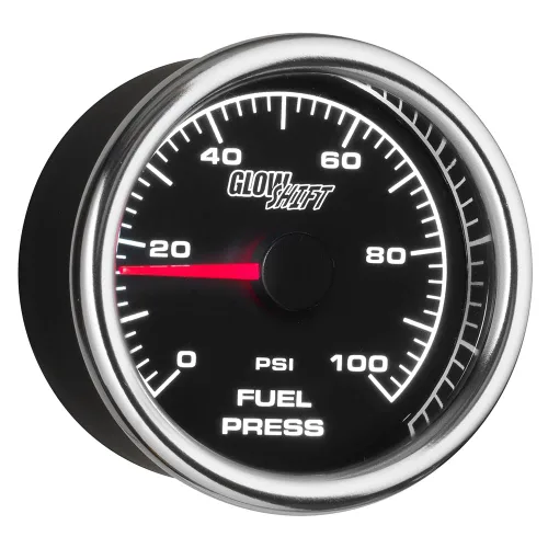 GlowShift Kit de medidor de presión de combustible Racing de 2-5/8 pulgadas de 100 PSI, incluye sensor electrónico, esfera negra, retroiluminación