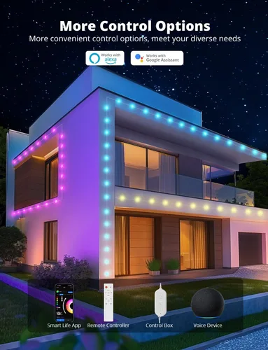 Vista 5 de APPECK Luces permanentes para exteriores para casa, 100 pies con 90 LED, 60 lm blanco cálido con cubierta sólida, tira de luces LED inteligentes