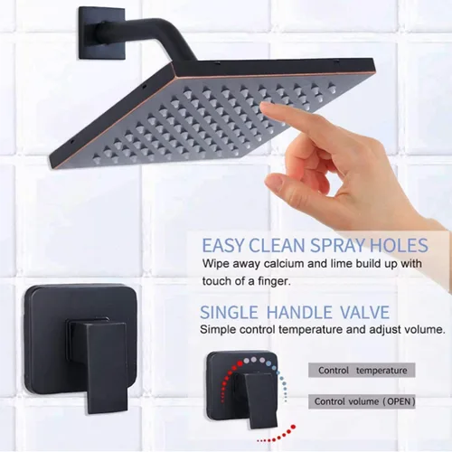 Vista 2 de Juego de grifo de ducha de bronce aceitado, cabezal de ducha de lluvia de baño, cabezal de ducha de metal de una sola función, con válvula áspera