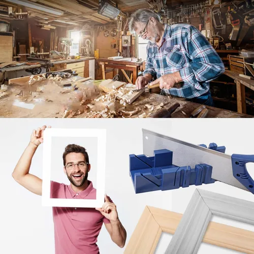 Vista 6 de Garosa Caja de inglete ajustable con sierra de mano de 14.2 in para cortes precisos de carpintería de 45 grados, herramienta de sujeción de juntas