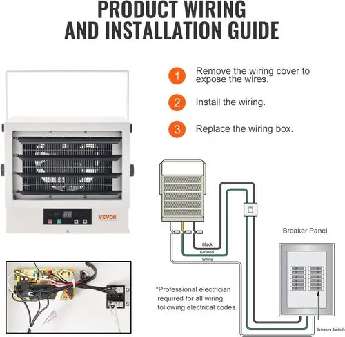 Vista 22 de VEVOR Electric Garage Heater, 10000-Watt Digital Fan-Forced Wall/Ceiling Mount Shop Heater, with Remote Control Overheat Protection, Hardwired with