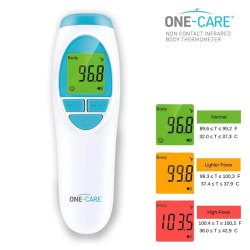 Vista 3 de ONE-CARE Termómetro infrarrojo HTD8818A – Sin contacto, termómetro Homedics, alta precisión, lectura rápida, temperatura corporal y ambiente, bebé
