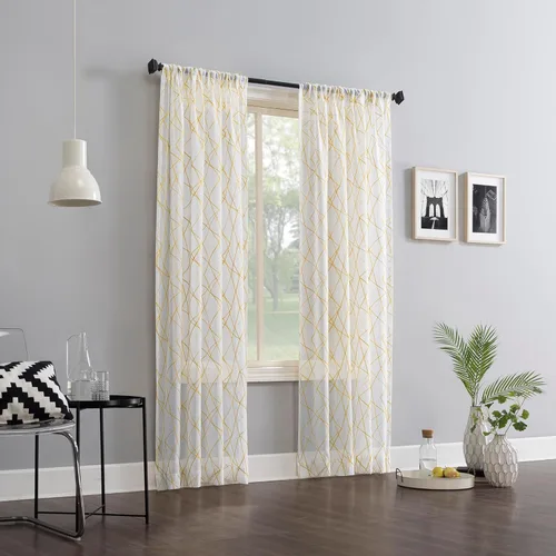 Vista 5 de No. 918 Petra Geometric Embroidery Semi-Sheer Rod Pocket Curtain Panel, Gray, 50" W x 96" L (1 Panel)