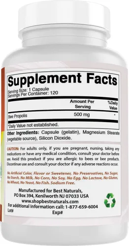 Vista 6 de Best Naturals Propóleos de abeja 500 mg 120 Cápsulas