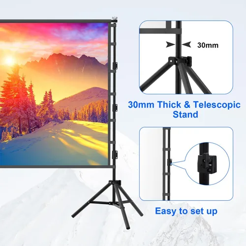 Vista 3 de Pantalla de proyector para exteriores con soporte, pantalla de proyección portátil de 150 pulgadas, sin arrugas, pantalla de película frontal