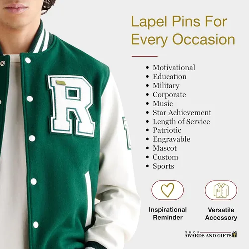 Vista 3 de Premios y regalos R Us Pin de solapa dorado de chenilla de 1 pulgada, Latón, No es una piedra preciosa