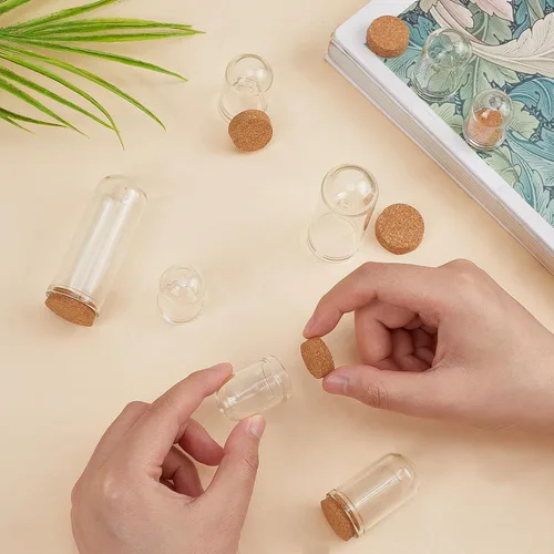 Vista 3 de CRASPIRE 25 piezas de cúpula de cristal de 3 tamaños, mini tarro de campana con base de corcho, cubierta de soporte de corcho, frasco decorativo