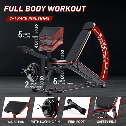 Vista 3 de Banco de pesas ajustable de 882 libras, banco de entrenamiento plegable, banco de ejercicios inclinado, banco de ejercicio para gimnasio en casa