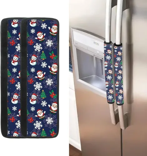 Vista 37 de Juego de 2 fundas para manija de puerta de refrigerador con estampado de copos de nieve de aguacate, protector de manija de puerta de cocina lavable