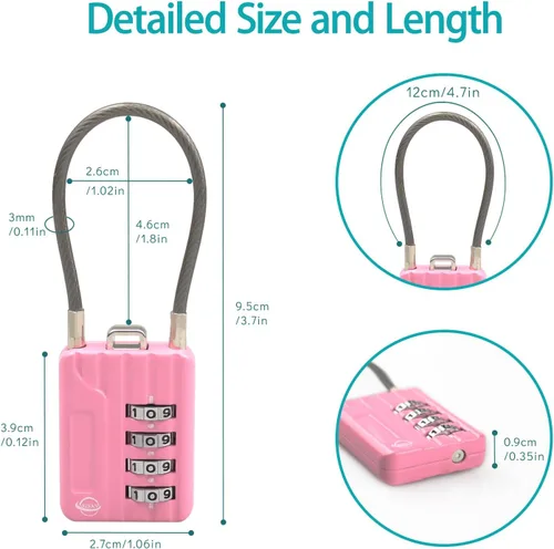 Vista 2 de Cable de 4 dígitos con combinación de cerraduras de 4.7 pulgadas para casillero de gimnasio escolar, casco, archivadores, caja de herramientas