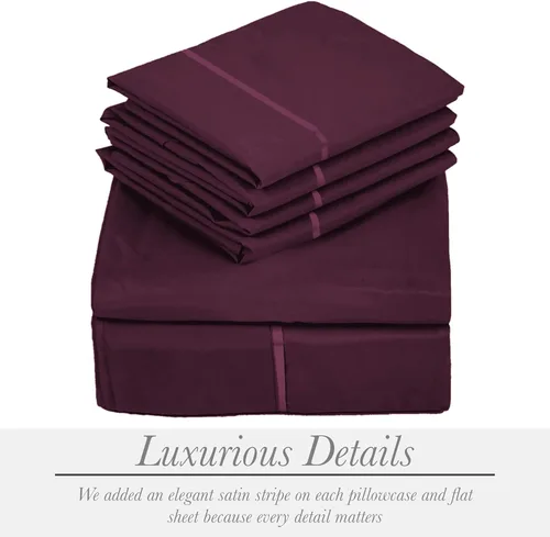 Vista 5 de Juego de sábanas de rayón de 6 piezas hecho de bambú, juego de ropa de cama y fundas de almohada con bolsillos profundos, ropa de cama sedosa