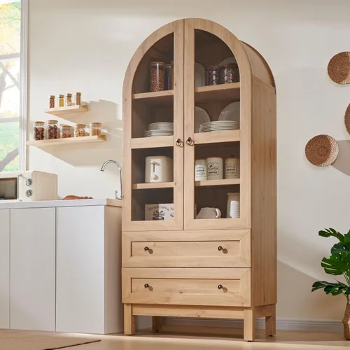 IFGET - Armario de despensa alto de 71 pulgadas con arco para cocina, gabinetes de almacenamiento de cocina de madera estilo casa de campo moderna