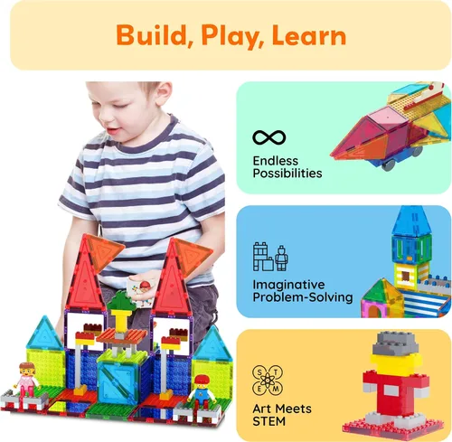 Vista 4 de PicassoTiles Ladrillos Magnéticos de Construcción STEM, Juego de Azulejos Magnéticos Creativos, Juego de Construcción de Ladrillos, Juguete