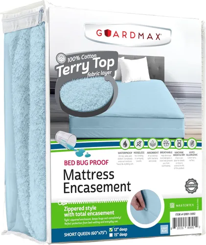 Vista 40 de Guardmax Funda de colchón individual con cremallera, protector de colchón 100% impermeable, suave y absorbente de algodón de rizo superior
