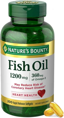 Nature's Bounty Aceite de pescado de recompensa de la naturaleza, 1200 mg, 360 mcg de Omega-3, 200 Softgels de liberación rápida