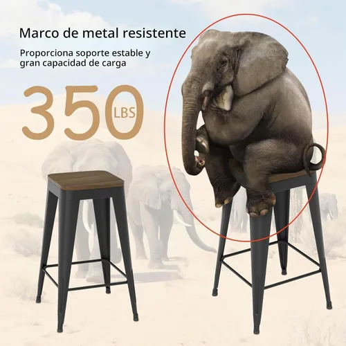 Vista 5 de Juego de 4 taburetes de bar sin respaldo de 24 pulgadas, taburetes de bar de metal para interiores con asiento de madera, taburetes de bar Negro