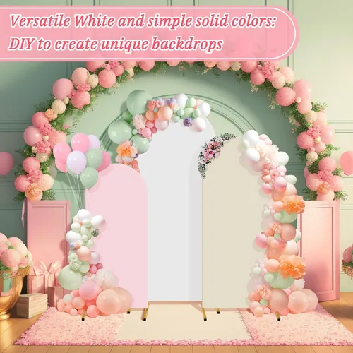 Vista 4 de Buryeah Juego de 3 Fundas de Arco de Boda, Telón de Fondo Elástico de 6 pies, 5 pies, 4 pies de Spandex, Funda de Arco de 2 Lados Elástica