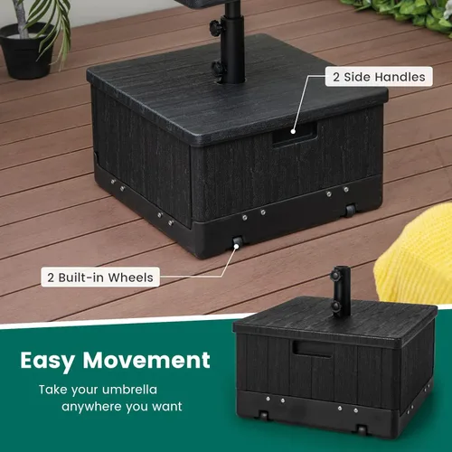 Vista 5 de Giantex Mesa auxiliar para exteriores con soporte para paraguas, bolsa con peso rellenable de 175 libras, bandeja de mesa ajustable para paraguas, 2