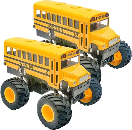 Vista 7 de ArtCreativity Autobús escolar monstruo fundido a presión de 5 pulgadas, camión de juguete con mecanismo de retroceso con ruedas grandes, vehículo