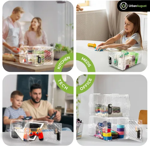 Vista 3 de Urban August Caja de seguridad para alimentos y medicinas, combinación doble y caja de bloqueo con llave, hecha de plástico de grado industrial