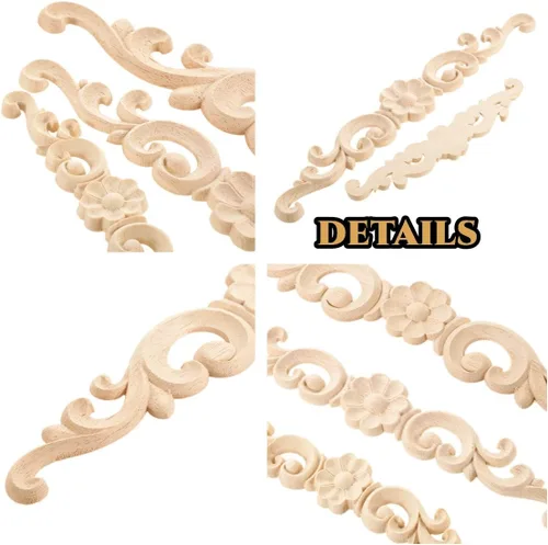 Vista 3 de MUXSAM Apliques de madera decorativos tallados, calcomanías largas de madera para decoración de muebles, tallas de roseta para puerta, gabinete