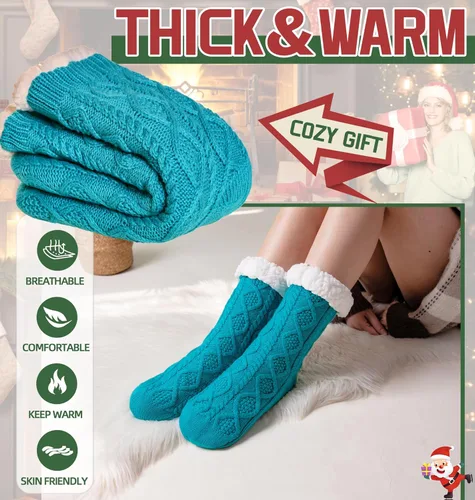 Vista 4 de DoSmart - Calcetines térmicos de invierno para mujer, felpa, cálidos, diseño de copo de nieve