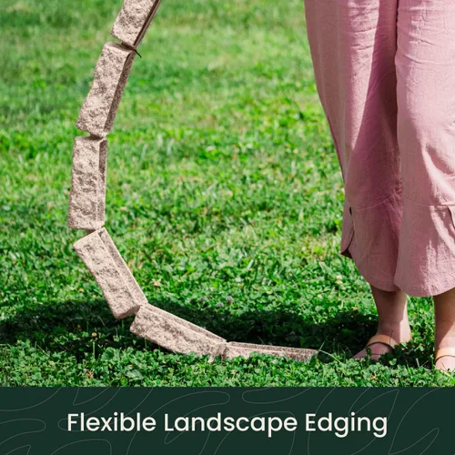 Beuta Borde de paisaje | Borde de borde de jardín | Ladrillos de piedra sintética para bordes de césped, macizos de flores, caminos y bordes de