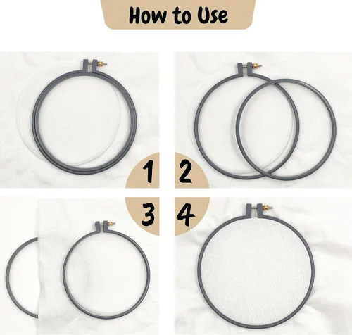 Vista 4 de Aro de bordado de plástico de Maker Susan, Serie Hello, aros de punto de cruz para principiantes, aro para punzón con aguja, marcos de bordado