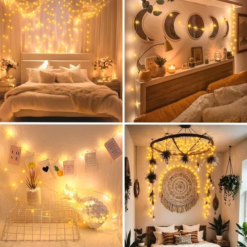 Vista 8 de Paquete de 2 luces de hadas que funcionan con pilas, 200 luces LED de 66 pies de alambre plateado parpadeantes, 8 modos de temporizador automático