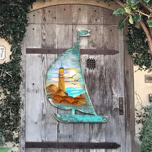 Vista 6 de Lighthouse Scenic Boat Scenic Wooden Decorative Door Hanger, Wall Decor Coastal art by G.DeBrekht 8198524H - Designocracy