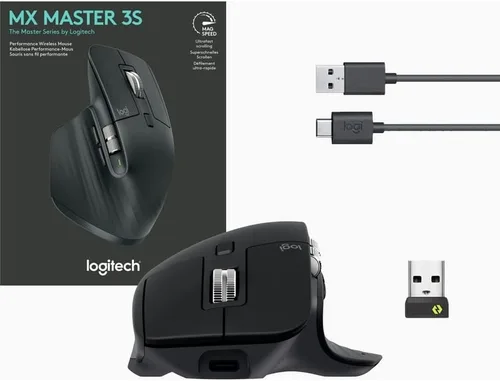 Vista 4 de Logitech MX Master 3S - Mouse inalámbrico de rendimiento con desplazamiento ultrarrápido, Ergo, 8K DPI, pista en vidrio, clics silenciosos, USB-C