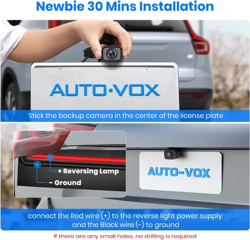 Vista 2 de AUTO-VOX CS-2 Cámara de respaldo inalámbrica con monitor de auto de 4.3", Sistema de cámara de respaldo de señal digital estable de fácil