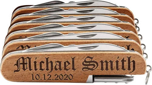 Vista 7 de Cuchillo de bolsillo grabado, cuchillo de bolsillo multiherramienta personalizado de 8 funciones, regalos de Navidad para hombres, cuchillos
