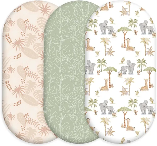 Vista 24 de Sábanas Florales para Moisés de Niña Paquete de 3, Sábana Ajustable para Colchón Transpirable y Cómoda, Moisés de Viaje Elástico y Moderno, Sábanas