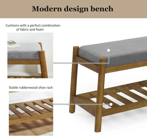 Vista 7 de Banco de entrada tapizado, banco de dormitorio para el extremo de la cama, banco de comedor con asiento acolchado para cocina, sala de estar, banco
