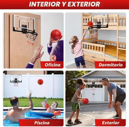 Vista 6 de Mini Aro de Baloncesto Sobre la Puerta - Juego de Aro de Baloncesto Montado en la Pared con Accesorios Completos - Juguetes de Baloncesto Regalos