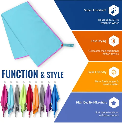 Vista 3 de VENTURE 4TH Toalla de Viaje de Secado Rápido - Toallas de Microfibra Ultra Suaves de Secado Rápido - Esencial para Camping, Mochileros, Yoga