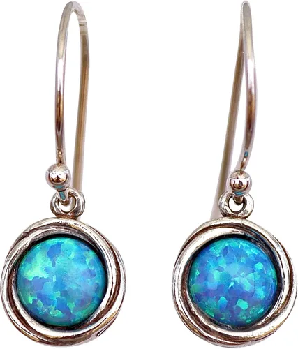 Opal Earrings, Sterling Silver Dangle Earrings for women, Small round Blue Opal silver dangle earring, October Birthstone, Simple Opal earrings,