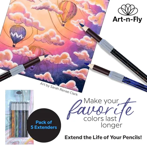 Vista 2 de Art-N-Fly Juego de 5 extensores de lápiz de dibujo para lápices de colores, efecto mármol metálico