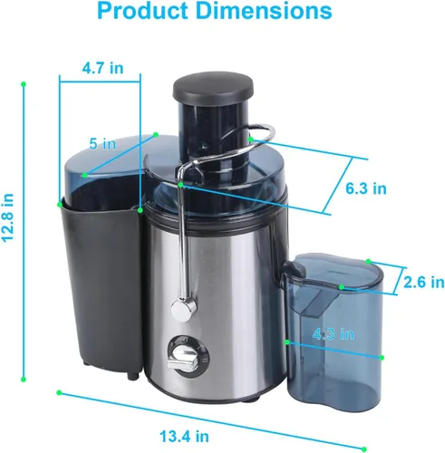 Vista 9 de Máquina exprimidora, extractor centrífugo de 800 W con boca ancha de 3 pulgadas, canal de alimentación para frutas y verduras, fácil de limpiar
